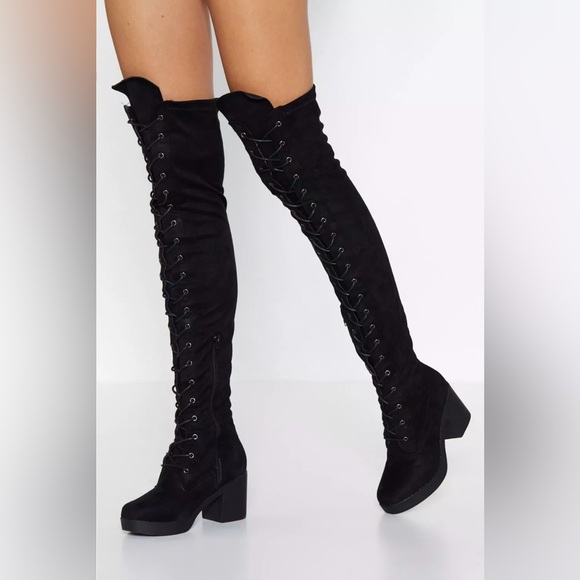 Nasty gal Faux Suede Lace Up Over the Knee Boots size 8 - Picture 3 of 5